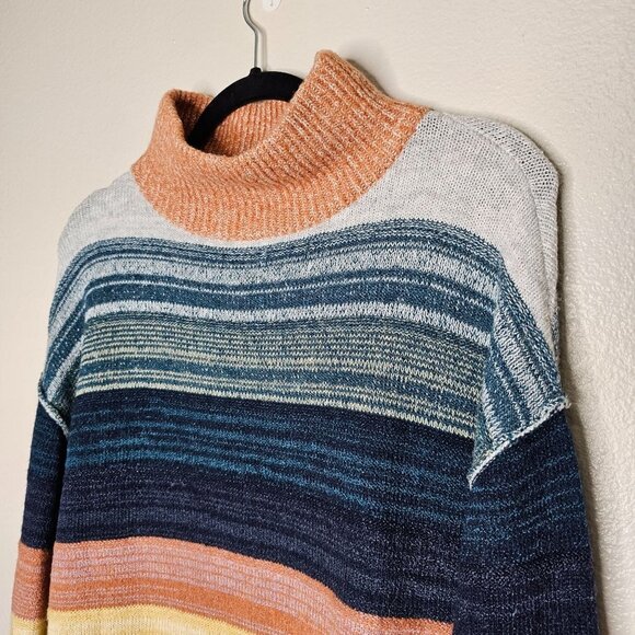 Caslon Size Medium Striped Turtleneck Knit Sweater Orange Blue Wool Alpaca Blend - Picture 2 of 6